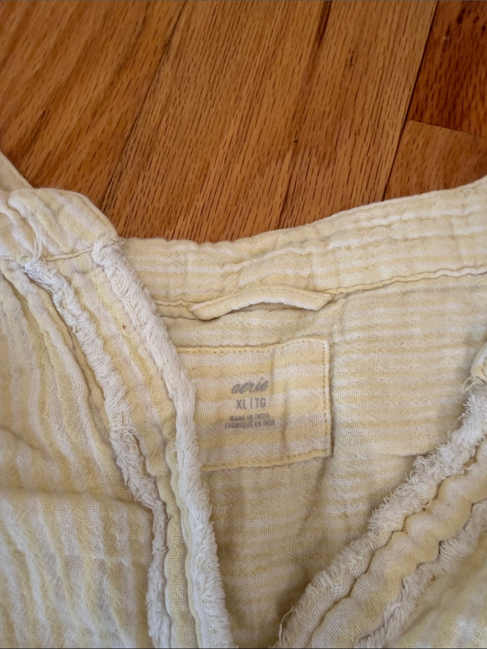 aerie Cream/Yellow Striped Crinkled Button-Front Blouse - Picture 2 of 4